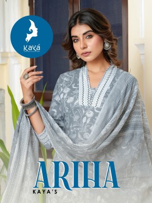 Ariha by kaya cotton printed streight cut kurti pant and dupatta catalogue at affordable rate Kaya kurti