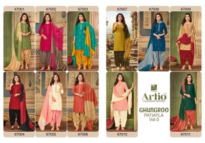 Artio by kapil trendz ghungroo patiyala vol 3 rayon ready made patiyala suits catalogue wholesaler and exporter in India    kurtis catalogs