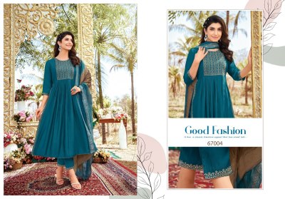 Artio by kapil trendz has luanched spring roll nyra cut kurti with pant and dupatta set at wholesale rate kurtis catalogs