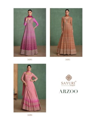 Arzoo by Sayuri Designer Real Georgette Chinon Silk Embroidered Gown and dupatta catalogue at wholesale rate gown catalogs