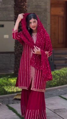 Astha Collection AC 7042 Readymade Suit Heavy Blooming Faux Georgette Sharara Dupatta Festival Wear wholesale catalogs