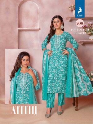 Atithi 2 by kaya fancy cotton printed streight cut kurti pant with dupatta catalogue at low rate readymade suit catalogs