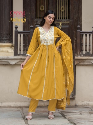 Atrangi by OSSM Heavy Embroidered Fancy Flair Kurta Pant and dupatta catalogue at wholesale rate readymade suit catalogs