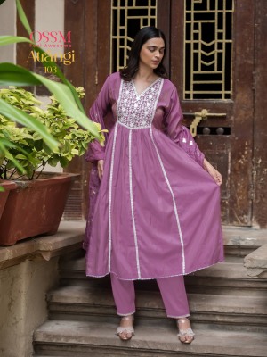 Atrangi by OSSM Heavy Embroidered Fancy Flair Kurta Pant and dupatta catalogue at wholesale rate readymade suit catalogs