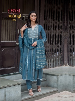 Atrangi by OSSM Heavy Embroidered Fancy Flair Kurta Pant and dupatta catalogue at wholesale rate readymade suit catalogs