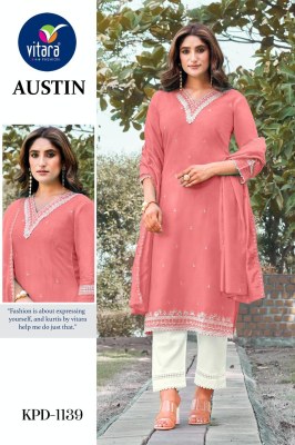 Austin by pic and choose heavy reyon top bottom and dupatta catalogue at affordable rate kurti pant with dupatta Catalogs