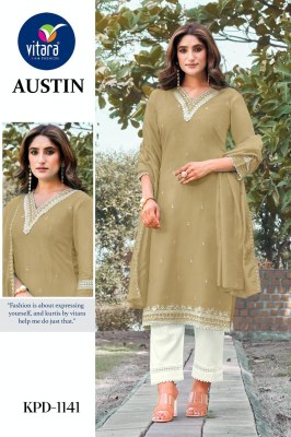 Austin by pic and choose heavy reyon top bottom and dupatta catalogue at affordable rate kurti pant with dupatta Catalogs