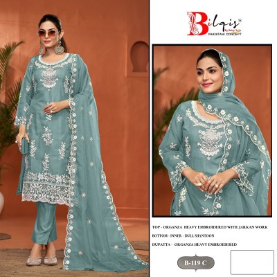 B119 A to D by Bilqistm Organza heavy Embroidered Pakistani suit catalogue at wholesale rate   pakistani suit catalogs