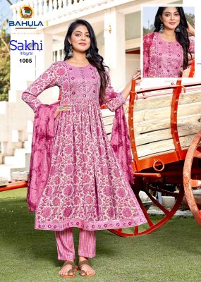 Bahula by Sakhi vol 1 readymade reyon printed nayra cut catalogue at affordable rate readymade suit catalogs