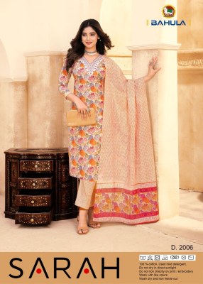 Bahula by Sara cotton printed readymade kurti pant and dupatta catalogue at affordable rate readymade suit catalogs