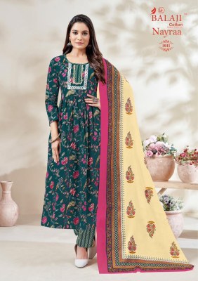 Balaji cotton by Nayra Vol 1 fancy printed flared kurti pant and dupatta catalogue at wholesale price readymade suit catalogs