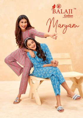 Balaji cotton new launch maryam pure cotton printed Kurti with pants set catalogue wholesaler 