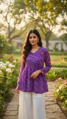 Bandhej Pure Georgette Printed Tops Long Sleeve Churi Style Office And Casual Wear Wholesale Ethnic Tops kurtis catalogs