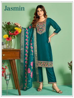 Banwery by Jasmin fancy Silk heavy embroidered fancy kurti pant and dupatta collection readymade suit catalogs