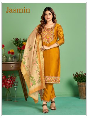 Banwery by Jasmin fancy Silk heavy embroidered fancy kurti pant and dupatta collection readymade suit catalogs