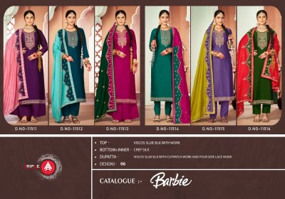 Barbie by Triple A Silk with work unstitched dress material catalogue at affordable rate salwar kameez catalogs