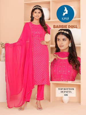 Barbie doll by Kaya reyon Straight cut kurti pant and dupatta catalogue at affordable rate readymade suit catalogs