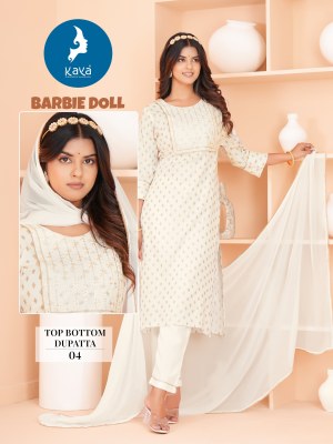 Barbie doll by Kaya reyon Straight cut kurti pant and dupatta catalogue at affordable rate readymade suit catalogs