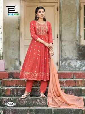 Batu Caves by Blue Hills Heavy Chanderi Printed Fancy Anarkali suit collection at Low Price readymade suit catalogs