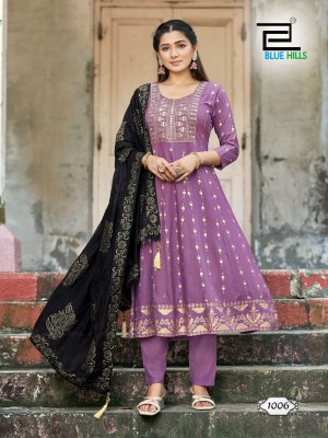 Batu Caves by Blue Hills Heavy Chanderi Printed Fancy Anarkali suit collection at Low Price readymade suit catalogs