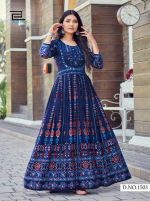 Bela by Blue hills Heavy reyon printed long flared gown catalogue at affordable rate  gown catalogs