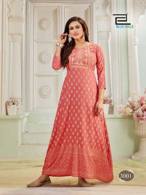 Bela by Blue hills Heavy reyon printed long flared gown catalogue at affordable rate  gown catalogs