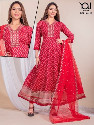 Bella by You heavy fancy foil printed designer long anarkali kurti catalogue at low rate readymade suit catalogs