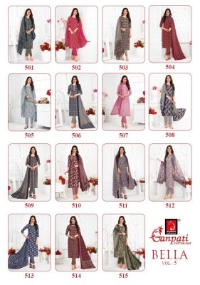 Bella vol 5 by Ganpati exclusive designer cotton printed kurti pant and dupatta catalogue at low rate readymade suit catalogs