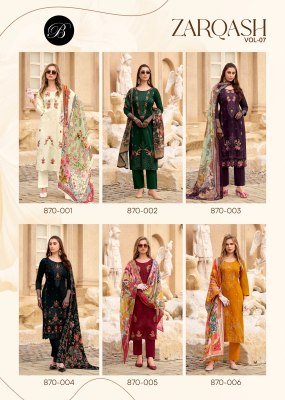 BelliZa Designer Studio Zarqash Vol 7 Unstitched Heavy Jam Top with Designer Embroidery And Daman Boring Work  Viscose Rayon Bottom And Scalloped Pure kurtis catalogs