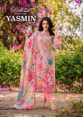 Belliza Designer Studio Yasmin Vol 3 Pure Cotton Dress Material with Heavy Embroidery And Mal Mal Dupatta wholesale catalogs