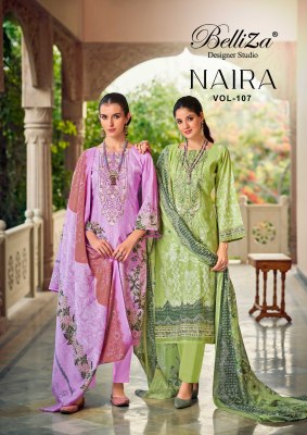 Belliza Naira Vol 107 Pure Cotton Kurti Pant Mal Mal Dupatta Set Heavy Embroidery Work Wholesale Catalogue kurtis catalogs
