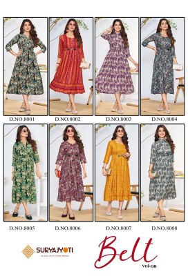 Belt Vol 8 by Suryajyoti Heavy reyon foil printed with belt kurti catalogue at affordable rate kurtis catalogs