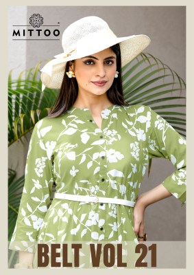 Belt vol 21 by Mittoo Reyon Printed kurti with fancy belt catalogue at affordable rate wholesale catalogs