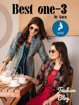 Best one 3 by Kaya Chanderi modal printed long kurti with jacket collection at affordable price wholesale catalogs