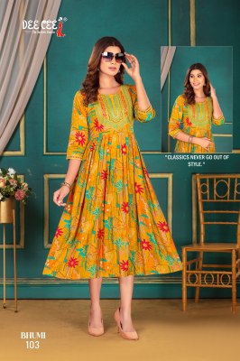 Bhumi by Deecee Bombay Dobby Long flared Printed Kurti collection at affordable rate kurtis catalogs