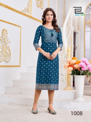 Big boss by blue hills reyon foil printed kurti with dori embroidered thread sequance work kurti catalogue kurtis catalogs