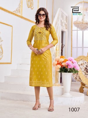 Big boss by blue hills reyon foil printed kurti with dori embroidered thread sequance work kurti catalogue kurtis catalogs