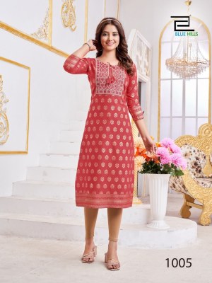 Big boss by blue hills reyon foil printed kurti with dori embroidered thread sequance work kurti catalogue kurtis catalogs