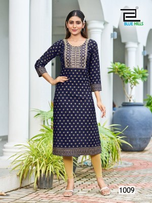 Big boss vol 10 by Blue hills reyon foil printed readymade straight kurti catalogue kurtis catalogs