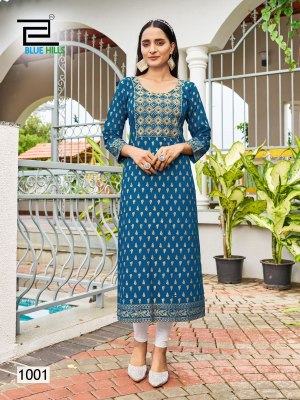 Big boss vol 10 by Blue hills reyon foil printed readymade straight kurti catalogue kurtis catalogs