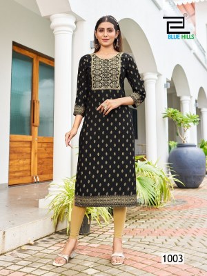 Big boss vol 10 by Blue hills reyon foil printed readymade straight kurti catalogue kurtis catalogs