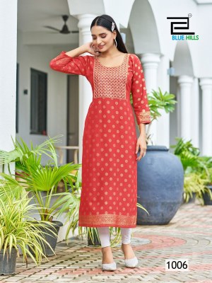 Big boss vol 10 by Blue hills reyon foil printed readymade straight kurti catalogue kurtis catalogs