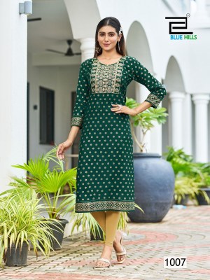 Big boss vol 10 by Blue hills reyon foil printed readymade straight kurti catalogue kurtis catalogs