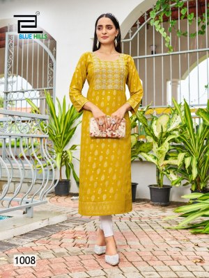 Big boss vol 10 by Blue hills reyon foil printed readymade straight kurti catalogue kurtis catalogs