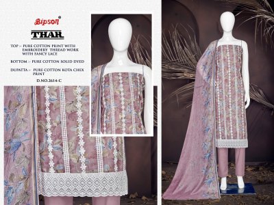 Bipson printThar 2614 pure cotton printed embroidered dress material catalogue dress material catalogs