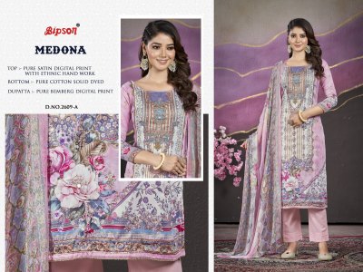 Bipson prints by Medona 2609 pure satin digital unstitched dress material catalogue at low rate salwar kameez catalogs