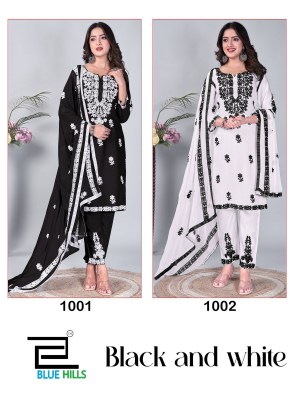 Black And White By blue hills thread work fancy readymade suit catalogue at affordable rate readymade suit catalogs