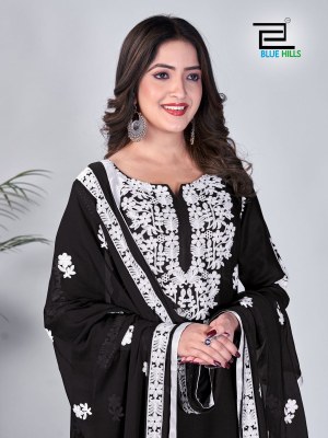 Black And White By blue hills thread work fancy readymade suit catalogue at affordable rate readymade suit catalogs