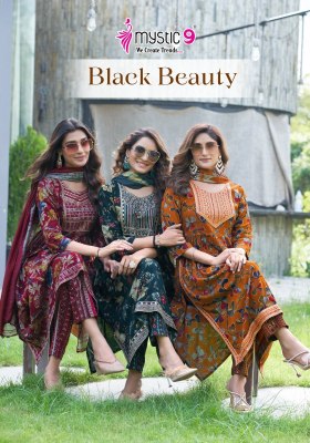 Black Beauty vol 3 by Mystic 9 Premium quality Printed fancy flared kurti pant and dupatta collection at low rate wholesale catalogs