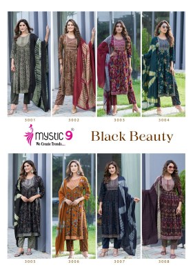 Black Beauty vol 3 by Mystic 9 Premium quality Printed fancy flared kurti pant and dupatta collection at low rate readymade suit catalogs